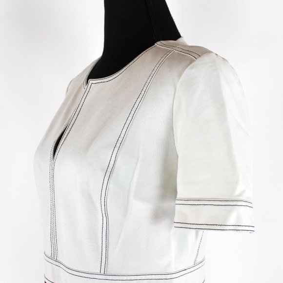 Tory Burch Colorblock Ivory Black Ponte V-Neckline Dress M Short Sleeve Mini - Picture 3 of 7